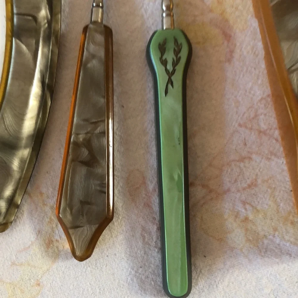 Vintage Lucite 4 pc mirror set green & grey